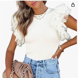 White Mesh, Ruffle Sleeve Top